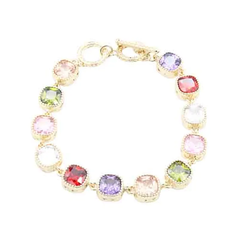 14K GOLD PLATED BRACELET MULTICOLOR CZ STONES ( 8007 MT ) sold by Oh My Jewelry