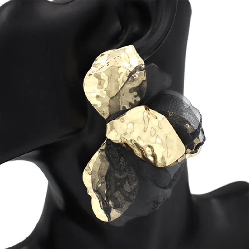 GOLD METAL BLACK FABRIC EARRINGS ( 2936 GDBK ) sold by Oh My Jewelry