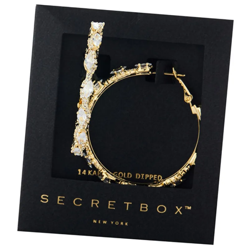 14K GOLD DIPPED HOOP EARRINGS CLEAR CZ STONES ( 50047 GD ) sold by Oh My Jewelry