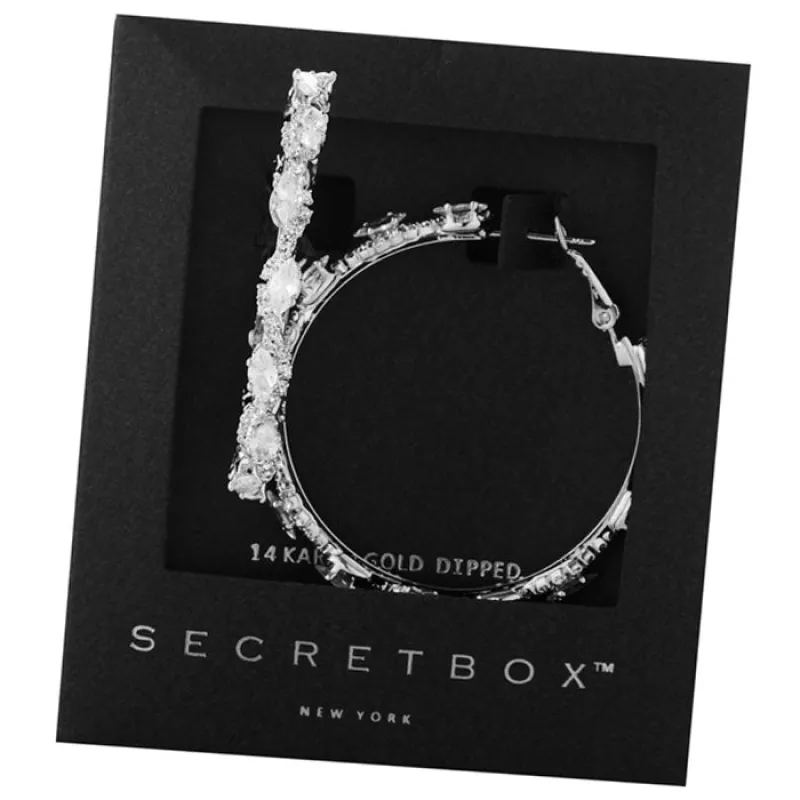 STERLING SILVER DIPPED HOOP EARRINGS CLEAR CZ STONES ( 50047 WG ) sold by Oh My Jewelry