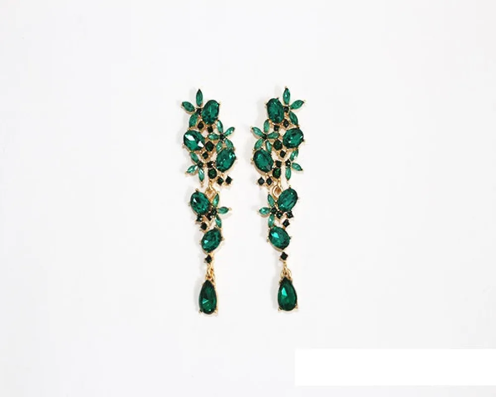 GOLD EMERALD GREEN CRYSTAL EARRINGS ( 1955 GEME ) sold by Oh My Jewelry