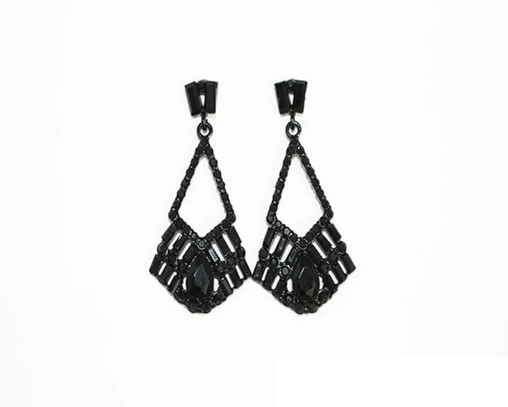 BLACK CRYSTAL EARRINGS ( 1912 BKJET ) made by Oh My Jewelry