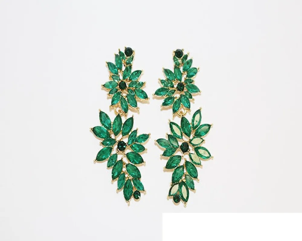 GOLD EMERALD GREEN CRYSTAL EARRINGS ( 1786 GEME ) made by Oh My Jewelry