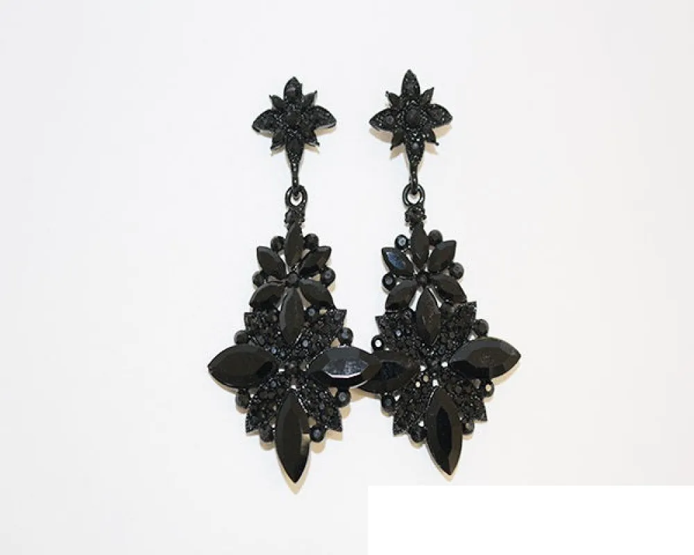 BLACK RHINESTONE EARRINGS ( 1764 BKJET ) sold by Oh My Jewelry
