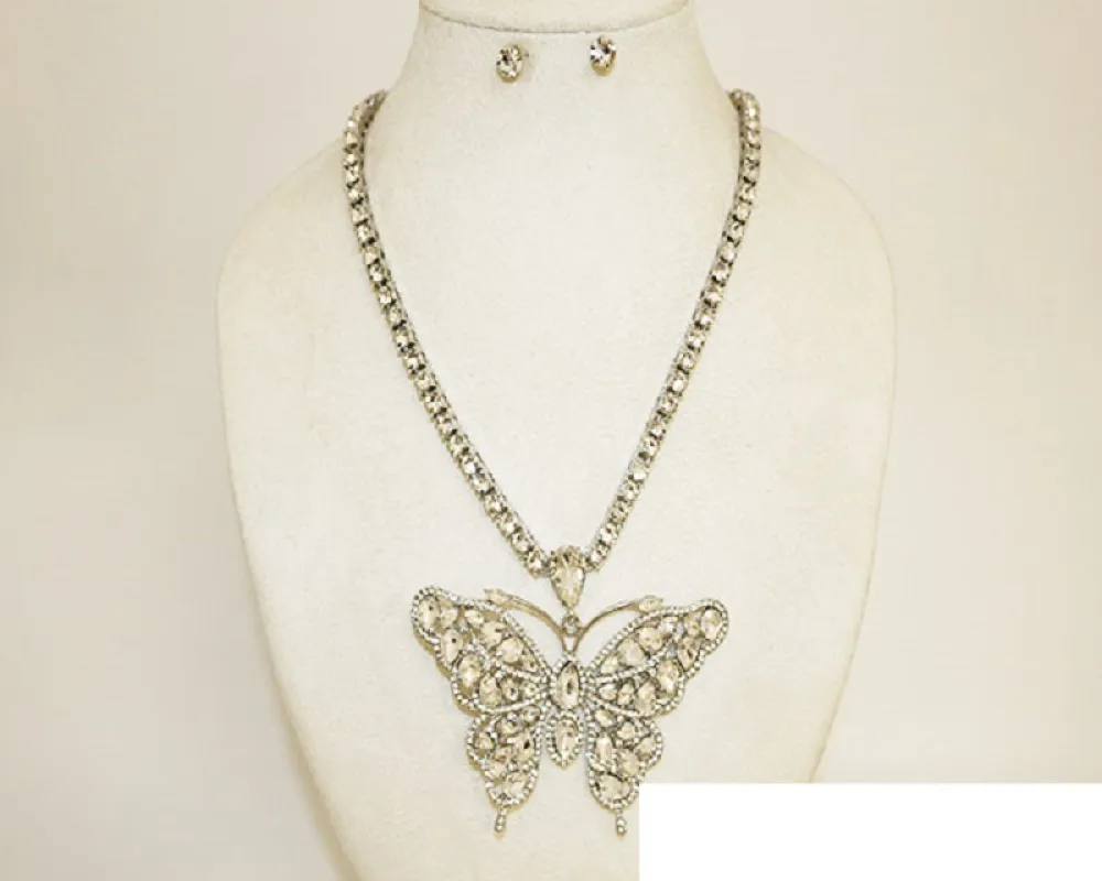 SILVER BUTTERFLY CLEAR NECKLACE ( 1066 SCRY ) sold by Oh My Jewelry