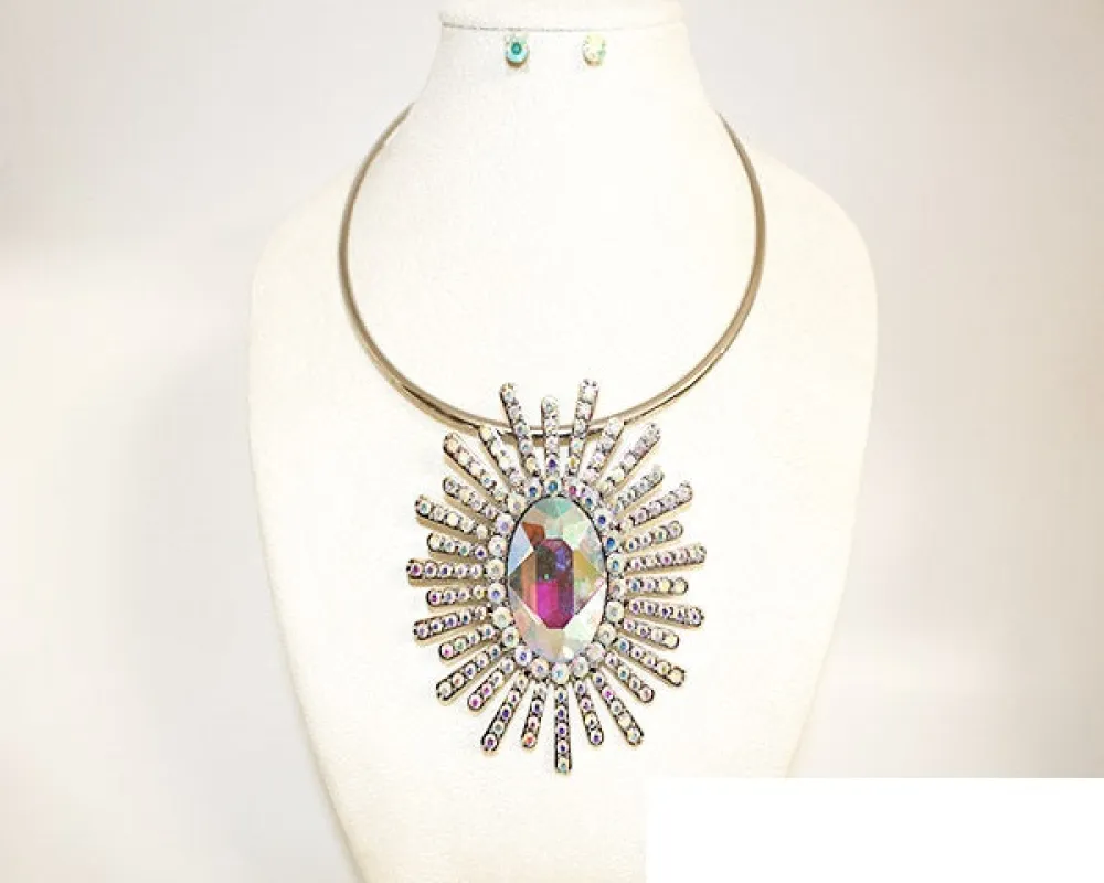 SILVER CHOKER NECKLACE SET AB STONES ( 1034 SAB ) sold by Oh My Jewelry