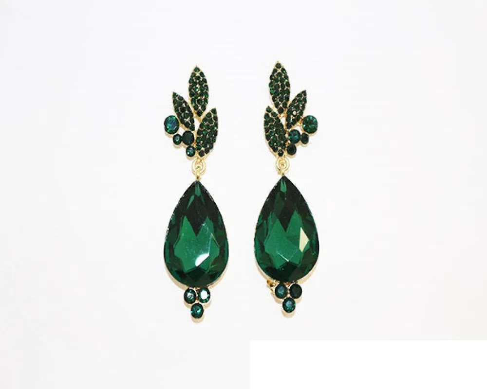 DANGLING GOLD EMERALD GREEN EARRINGS ( 1131 GEME ) sold by Oh My Jewelry
