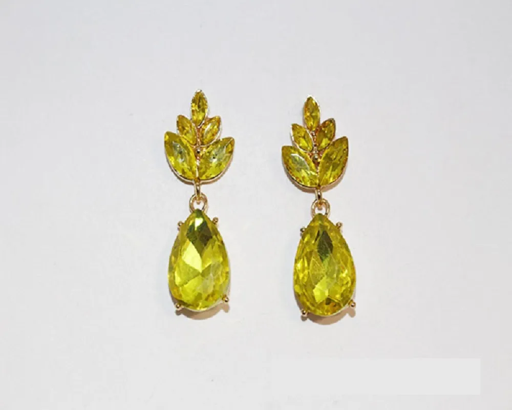 1.25" GOLD YELLOW Marquise Teardrop Rhinestone Dangle Earrings ( 1242 GCIT ) sold by Oh My Jewelry
