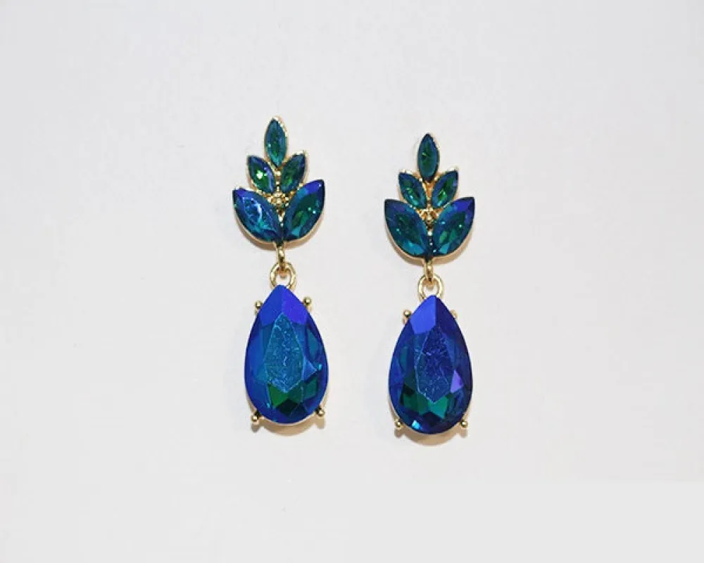1.25" BLUE AB Marquise Teardrop Rhinestone Dangle Earrings ( 1242 GBLAB ) made by Oh My Jewelry
