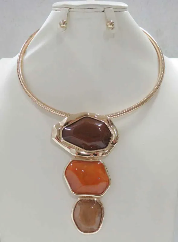 BROWN CHOKER NECKLACE SET ( 5197 BN ) sold by Oh My Jewelry