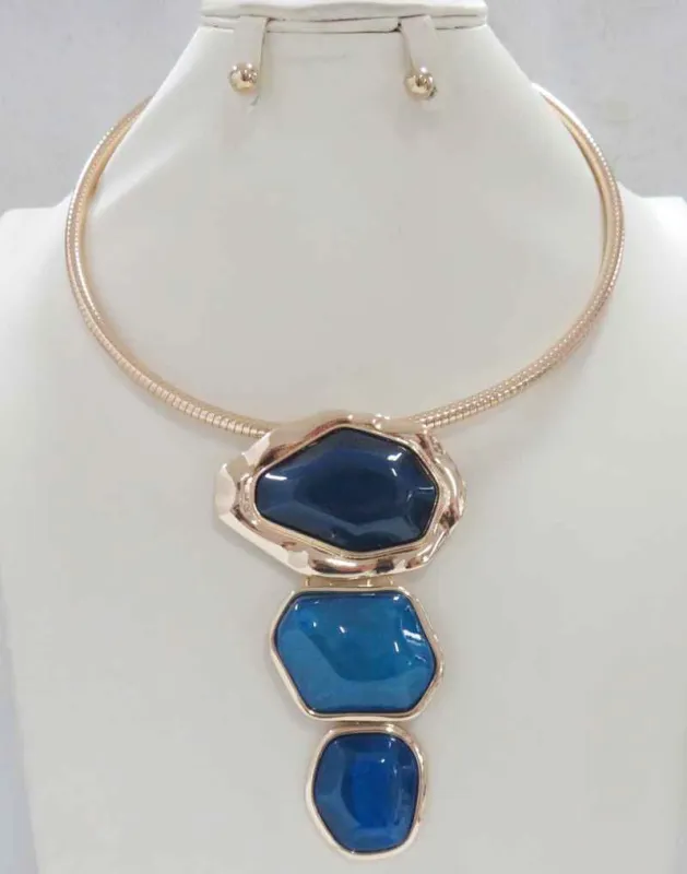 BLUE CHOKER NECKLACE SET ( 5197 BL ) sold by Oh My Jewelry