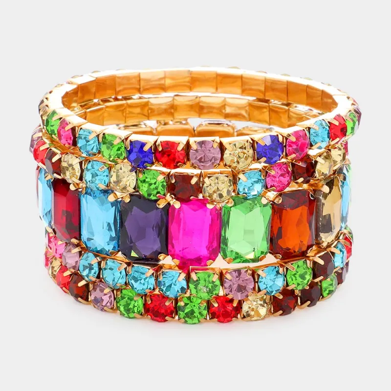 GOLD STRETCH BRACELETS MULTI COLOR STONES ( 629 GMT ) sold by Oh My Jewelry