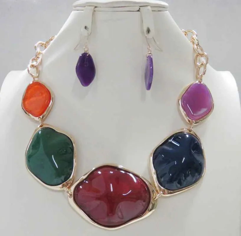 GOLD MULTICOLOR NECKLACE SET ( 5198 MT ) sold by Oh My Jewelry
