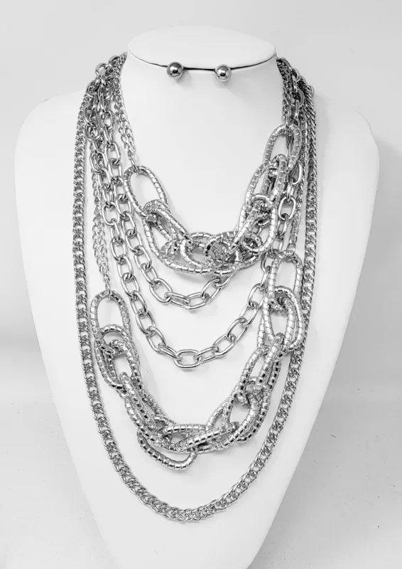 SILVER LAYERED NECKLACE SET ( 11185 R ) sold by Oh My Jewelry