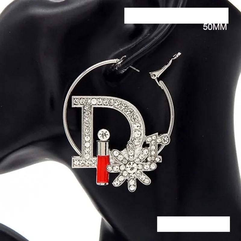 CHARM HOOP EARRINGS SILVER CLEAR ( 3590 RDCLR ) sold by Oh My Jewelry