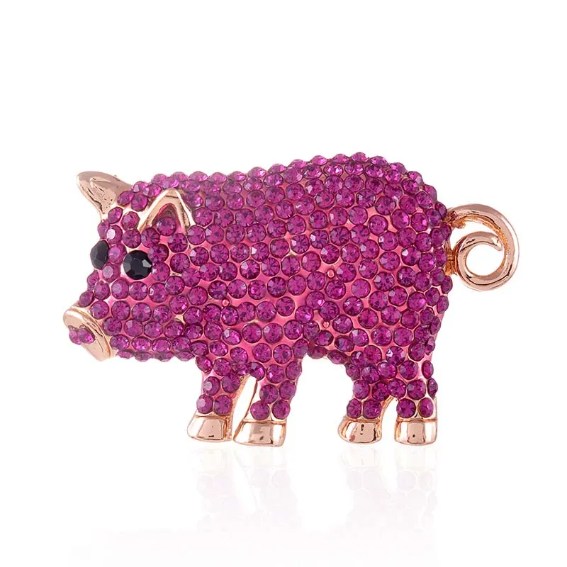 GOLD FUCHSIA CRYSTAL PIG BROOCH ( 1497 FU ) sold by Oh My Jewelry