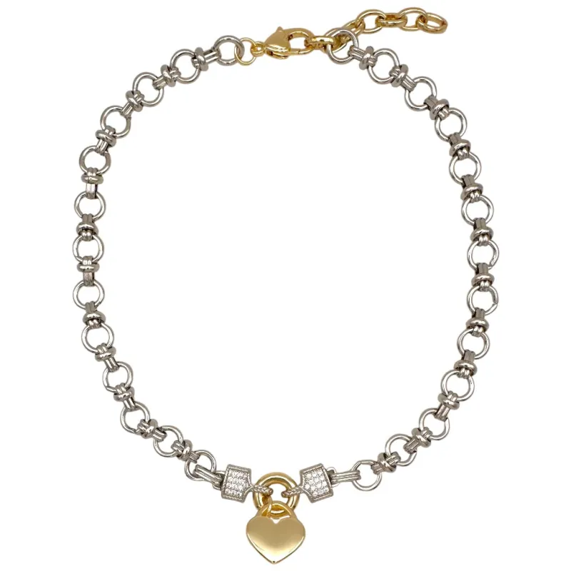 14K GOLD PLATED NECKLACE HEART CHARM CLEAR CZ STONES ( 1395 ) sold by Oh My Jewelry