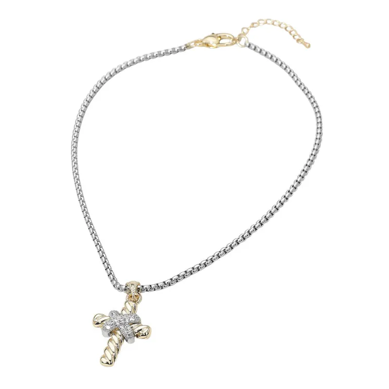 14K GOLD PLATED CROSS NECKLACE CZ STONES ( 1428 ) sold by Oh My Jewelry