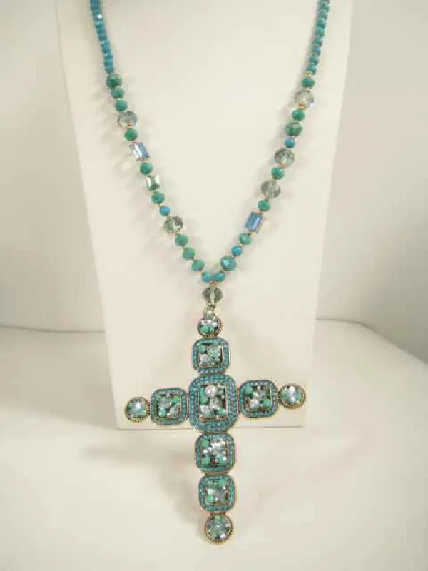 TURQUOISE CROSS NECKLACE SET ( 660 TQ ) sold by Oh My Jewelry