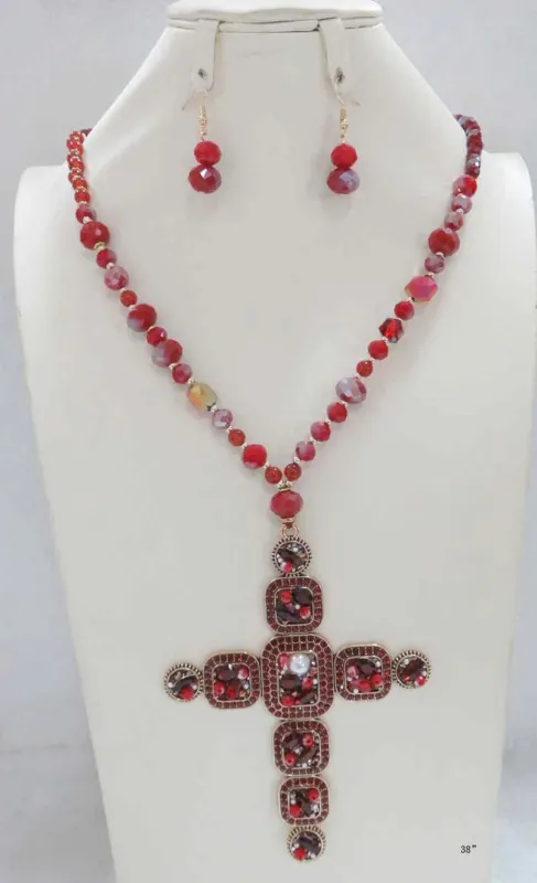 RED CROSS NECKLACE SET ( 660 RD ) made by Oh My Jewelry