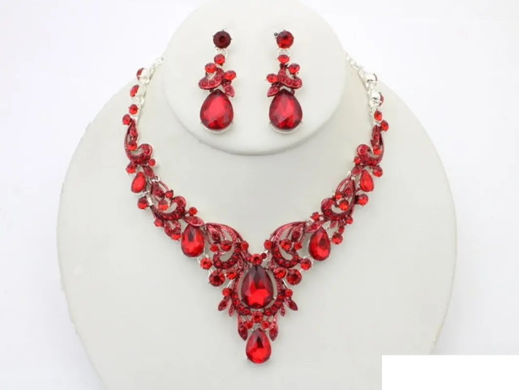 SILVER RED NECKLACE SET ( 20993 SRD ) sold by Oh My Jewelry