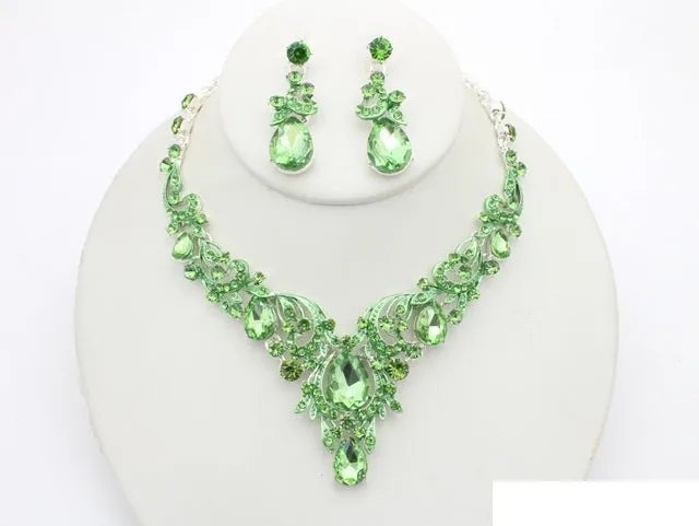 SILVER GREEN NECKLACE SET ( 20993 SLGR ) sold by Oh My Jewelry