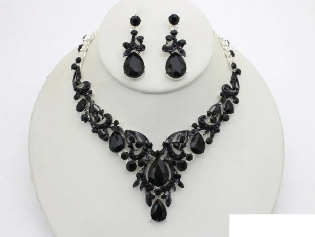 SILVER BLACK NECKLACE SET ( 20993 SBK ) sold by Oh My Jewelry