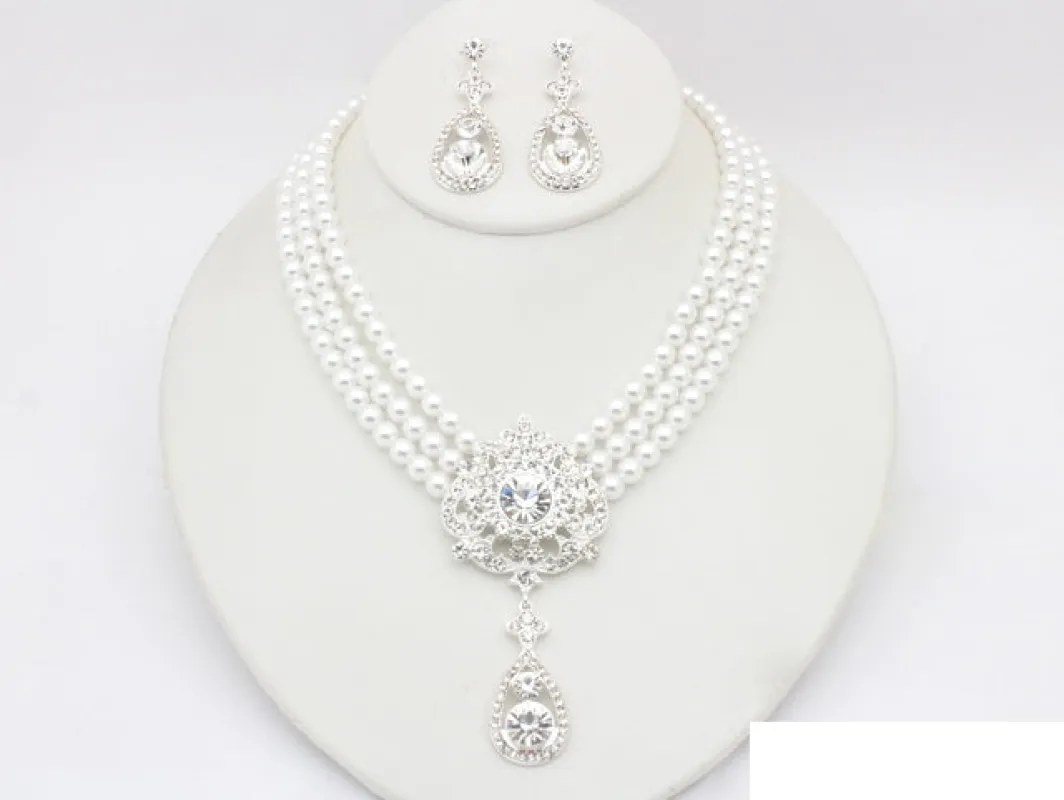 SILVER WHITE PEARL NECKLACE SET ( 20992 SWH ) sold by Oh My Jewelry