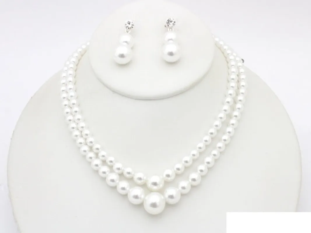 SILVER WHITE PEARL NECKLACE SET ( 20988 SWH ) sold by Oh My Jewelry