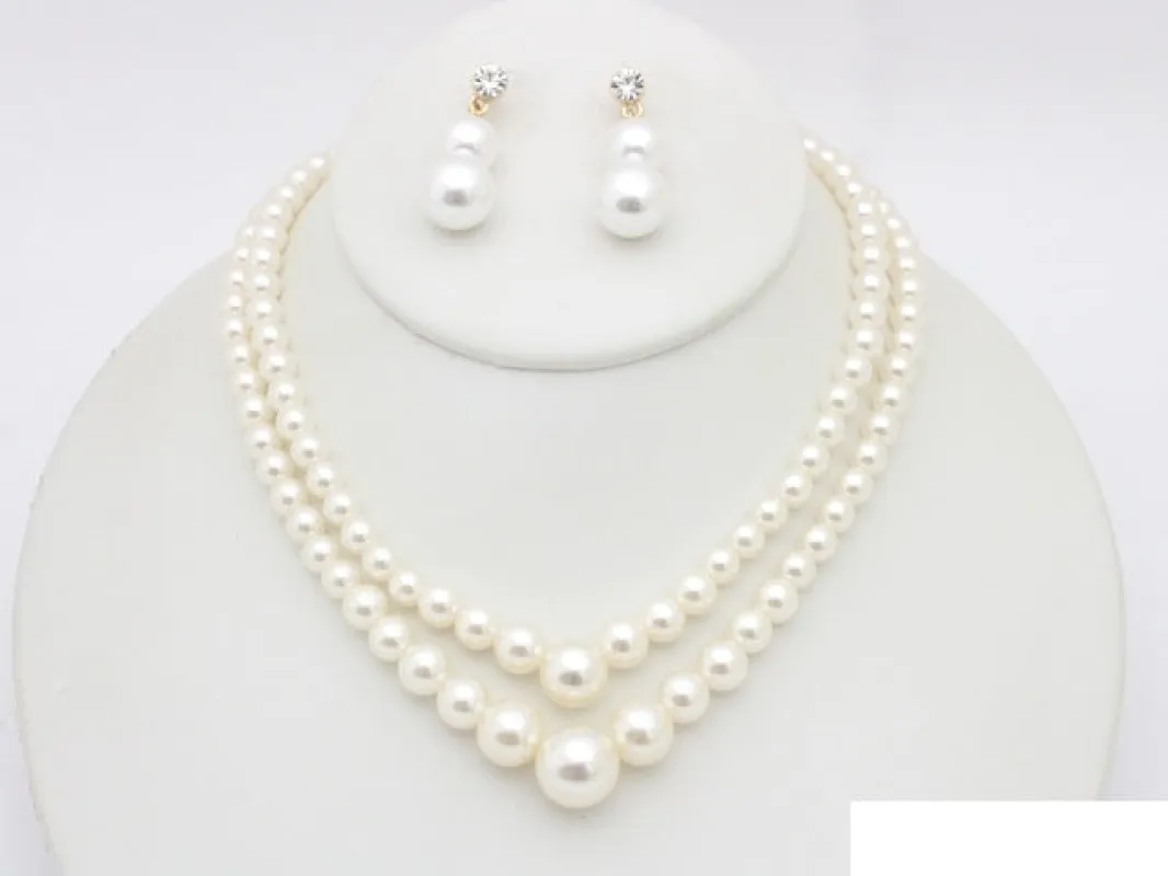 GOLD CREAM PEARL NECKLACE SET ( 20988 GCR ) sold by Oh My Jewelry