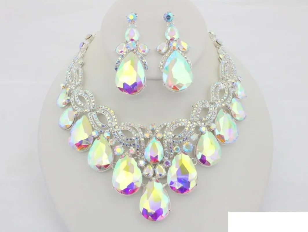 SILVER AB NECKLACE SET ( 20712 SAB ) sold by Oh My Jewelry