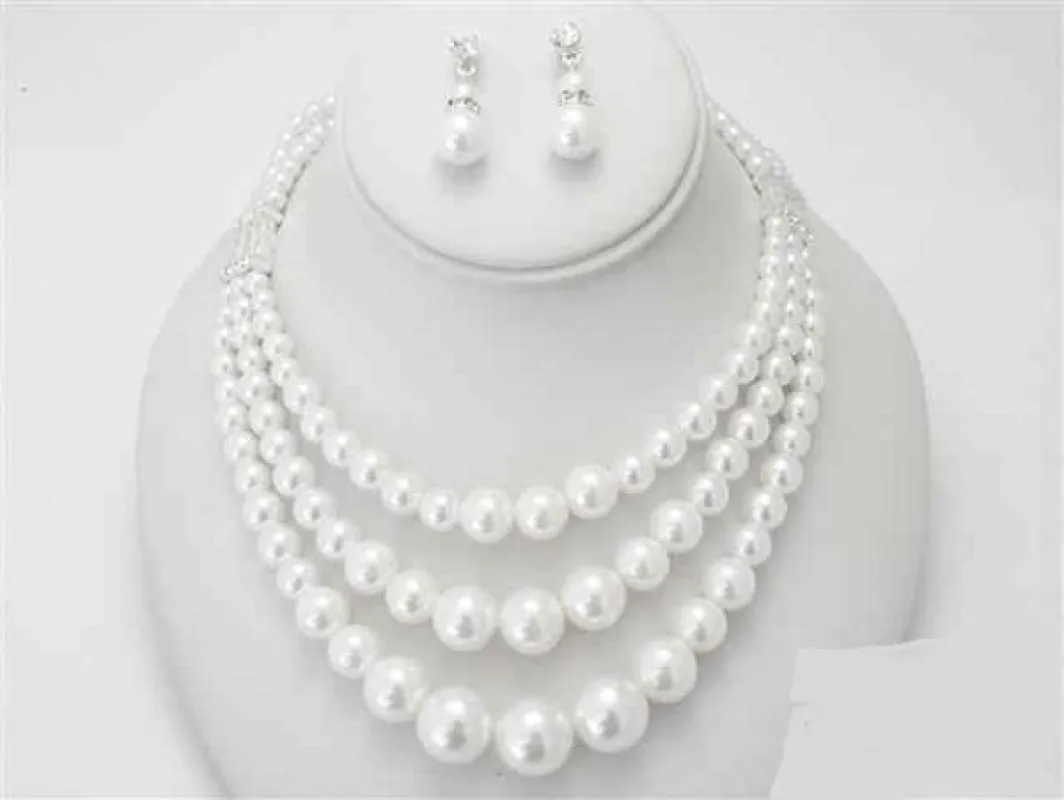 3 Layer White Pearl Necklace Set ( 14712 SWH ) sold by Oh My Jewelry