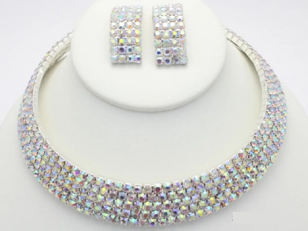 SILVER CHOKER NECKLACE SET AB STONES ( 10720 SAB ) sold by Oh My Jewelry