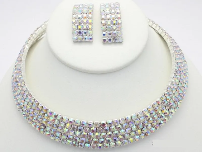 SILVER CHOKER NECKLACE SET AB STONES ( 10720 SAB ) sold by Oh My Jewelry