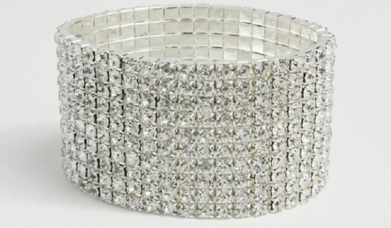 10 Line SILVER Clear Rhinestone Formal Stretch Bracelet ( 1057 SCRY ) made by Oh My Jewelry