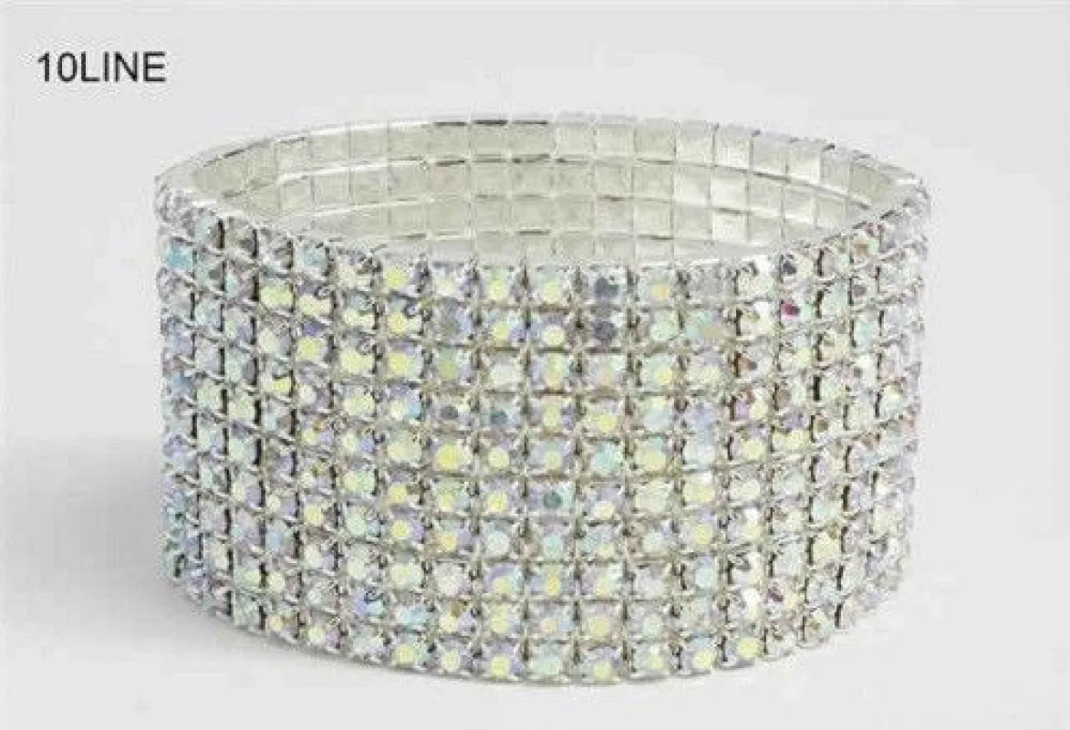 10 Line Silver AB Rhinestone Formal Stretch Bracelet ( 1057 SAB ) made by Oh My Jewelry