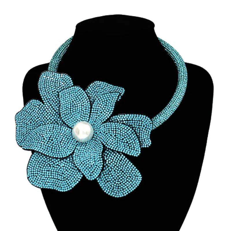 TURQUOISE FLOWER CHOKER NECKLACE ( 2160 TQ ) sold by Oh My Jewelry