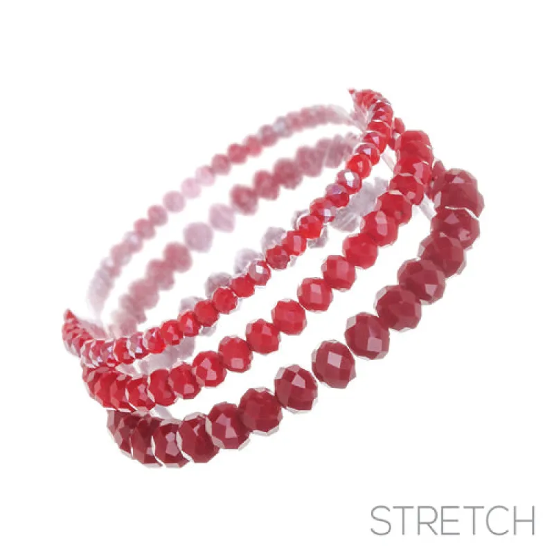 3 Layer RED Opal Glass Beaded Stretch Bracelets ( 83476 SI ) sold by Oh My Jewelry