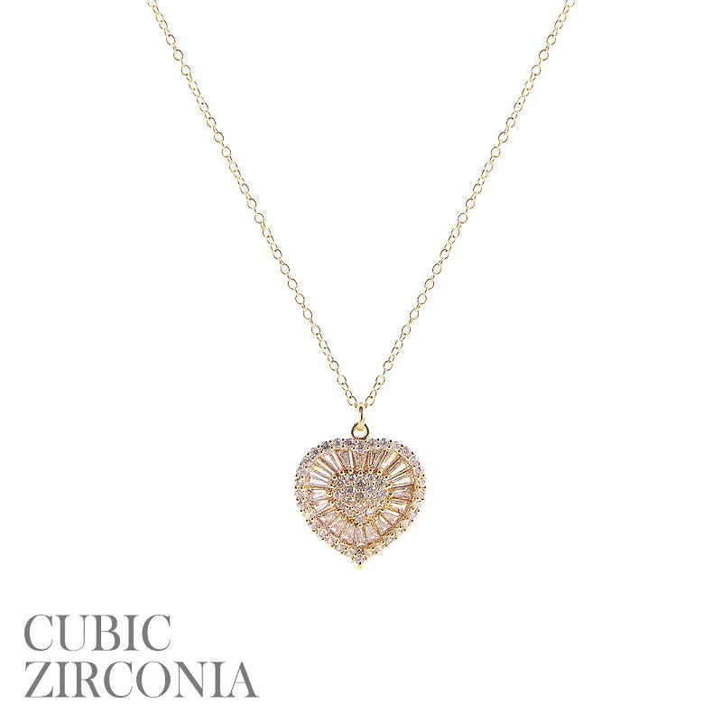 GOLD NECKLACE HEART PENDANT CLEAR CZ CUBIC ZIRCONIA STONES ( 18036 CRG ) sold by Oh My Jewelry