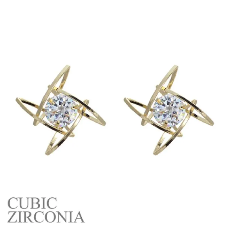 GOLD SQUARE EARRINGS WITH CLEAR CUBIC ZIRCONIA STONES ( 24432 G ) sold by Oh My Jewelry