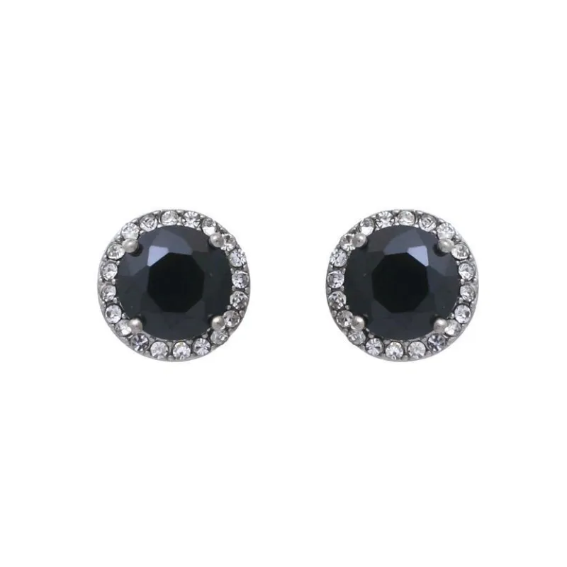 10mm SILVER CLEAR BLACK CUBIC ZIRCONIA CZ EARRINGS ( 21499 JT ) made by Rebecca Minkoff