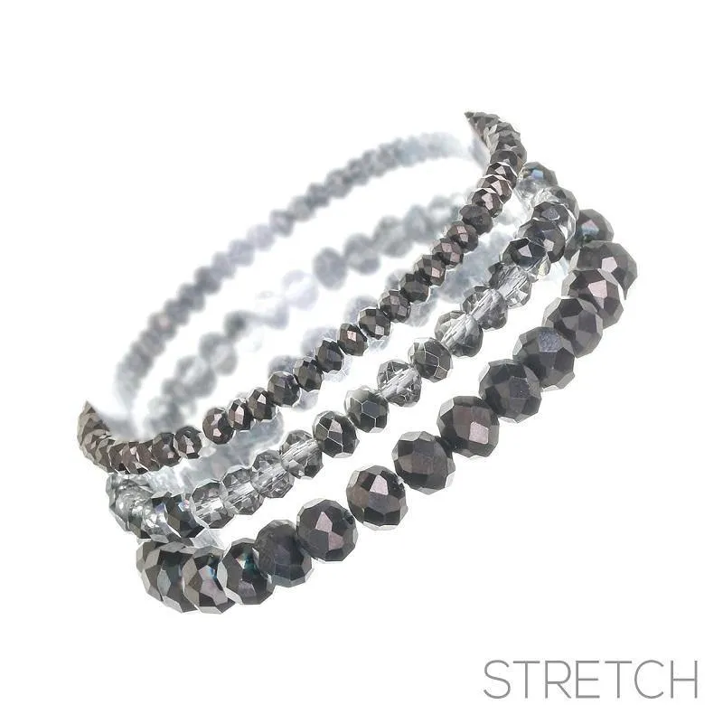 3 Layer HEMATITE COLOR Glass Beaded Stretch Bracelets ( 83476 HE ) sold by Oh My Jewelry