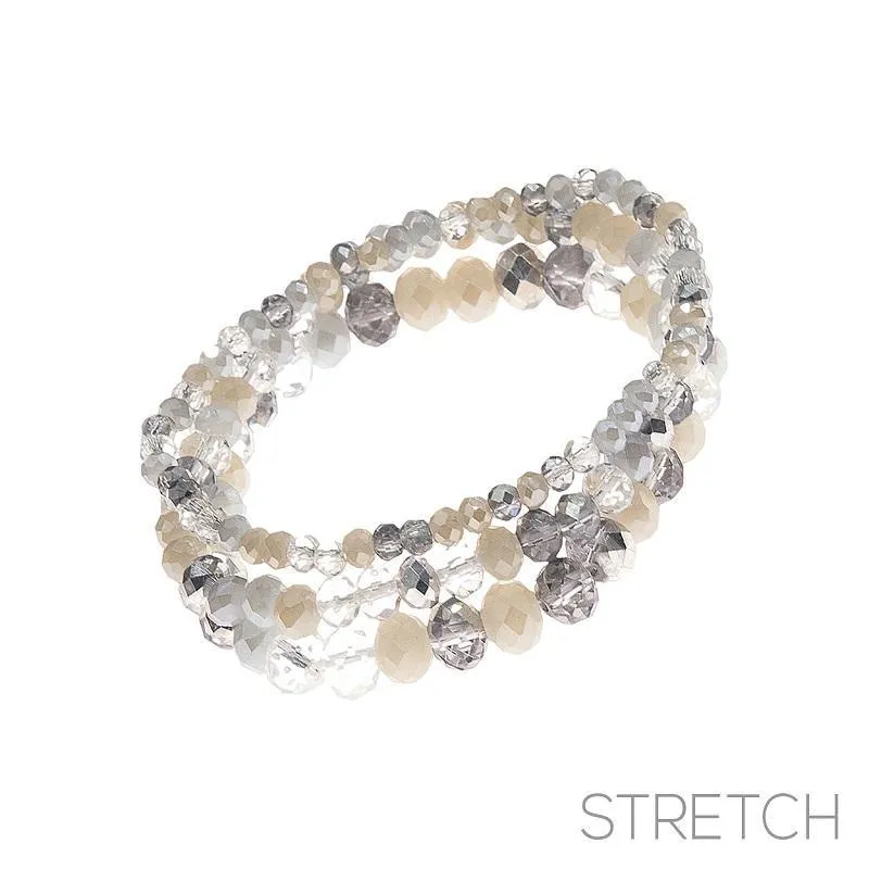 3 Layer Cream and Gray Glass Beaded Stretch Bracelets ( 83476 CRM ) sold by Oh My Jewelry