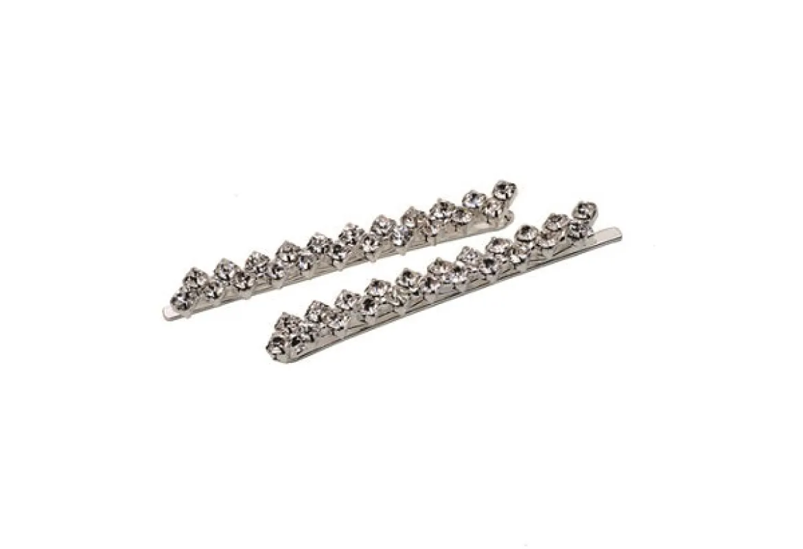 Set of 2 Small Silver Clear Rhinestone Zig Zag Hair Barrettes ( 70372 S ) sold by Oh My Jewelry
