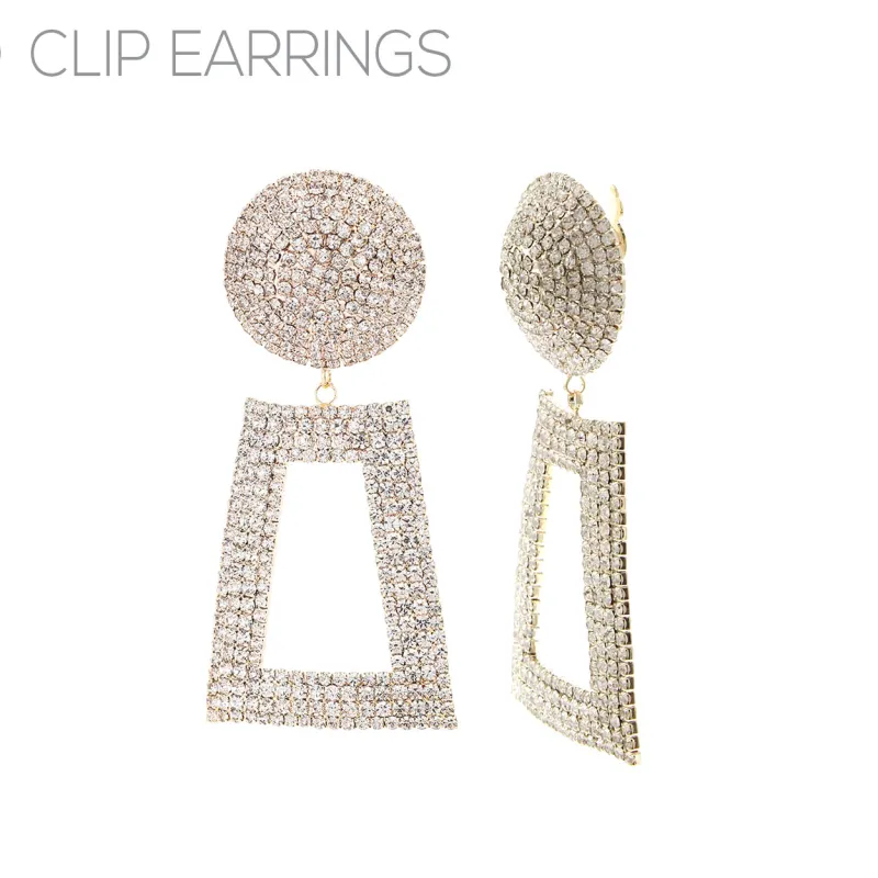 GOLD CLIP ON EARRINGS CLEAR STONES ( 27520 G ) sold by Oh My Jewelry