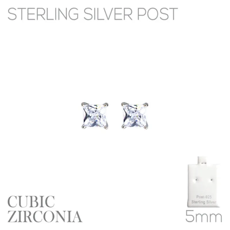 STERLING SILVER POST SQUARE CZ EARRINGS ( 27473 5CRR ) sold by Oh My Jewelry
