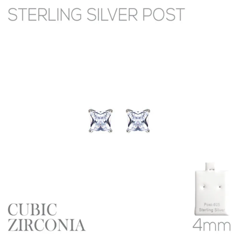 STERLING SILVER POST SQUARE CZ EARRINGS ( 27473 4CRR ) sold by Oh My Jewelry