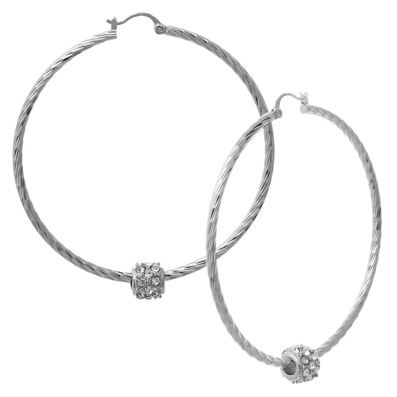SILVER HOOP EARRINGS CLEAR STONES ( 0042 65 CRS ) sold by Oh My Jewelry
