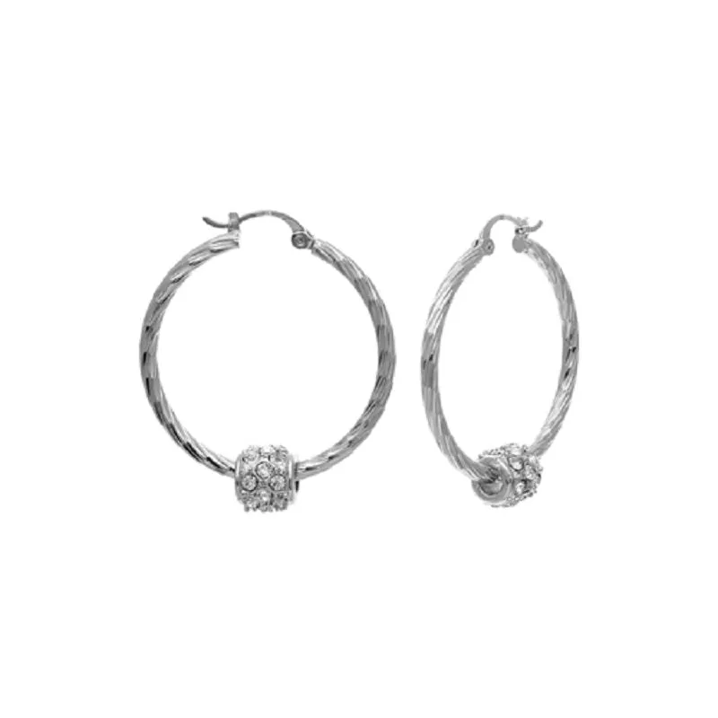 SILVER HOOP EARRINGS CLEAR STONES ( 0042 55CRS ) sold by Oh My Jewelry