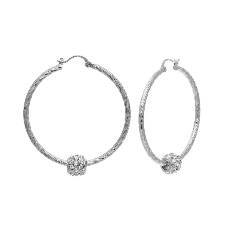 SILVER HOOP EARRINGS CLEAR STONES ( 0042 45 CRS ) sold by Oh My Jewelry